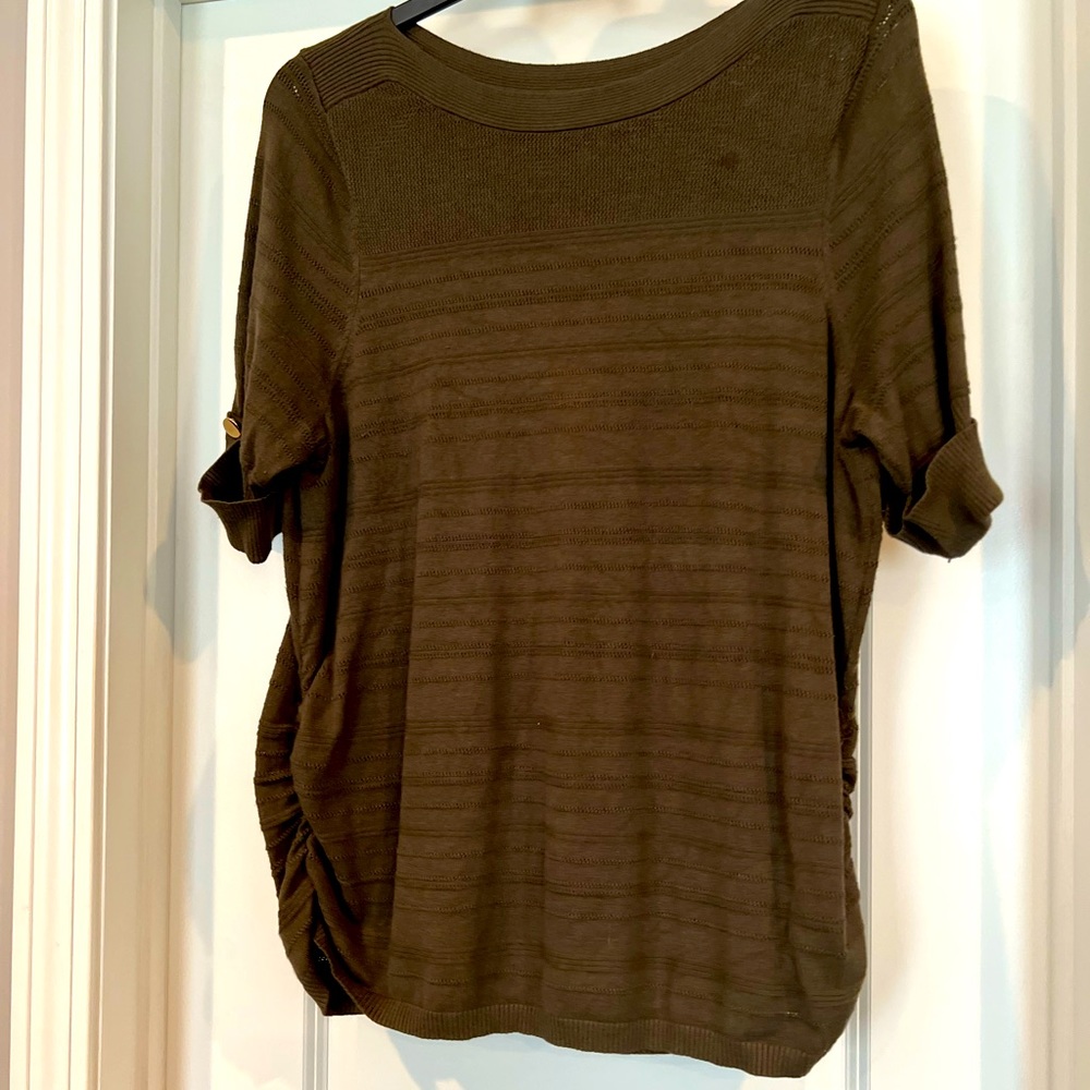 Cowl neck sweater with button detail at sleeve 1x